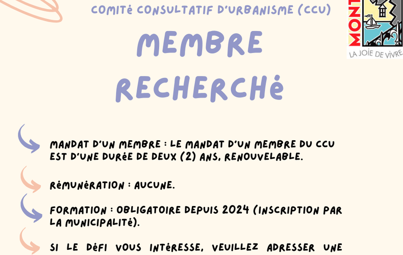 Recherche d'un nouveau membre Comité consultatif d'urbanisme (CCU)